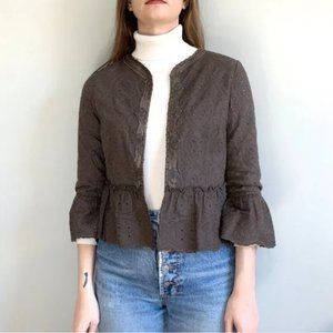 ELIE TAHARI gray brown taupe embroidered lace peplum Sirena jacket